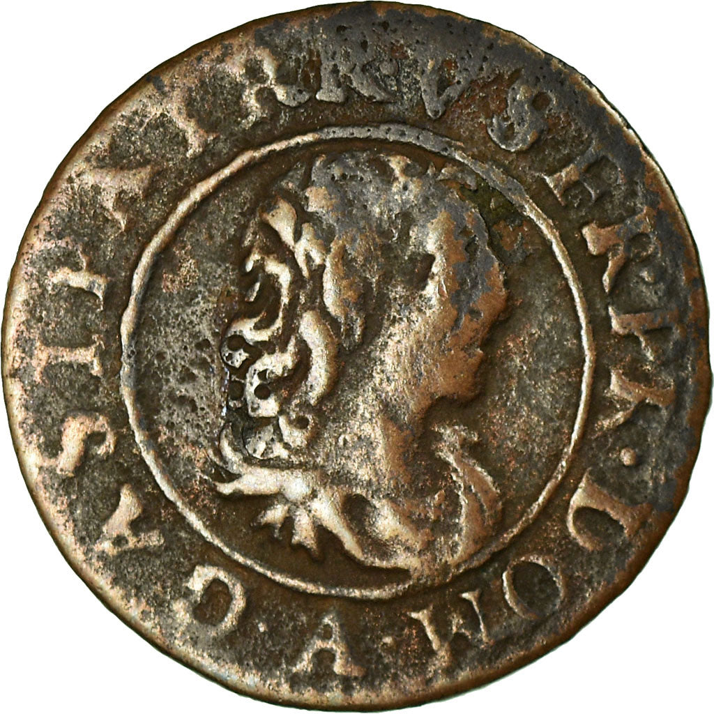 Moneta, Francia, Gaston d'Orléans, Denier Tournois, 1649, Trévoux, MB+, Rame