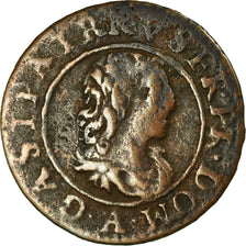 Moneta, Francia, Gaston d'Orléans, Denier Tournois, 1649, Trévoux, MB+, Rame