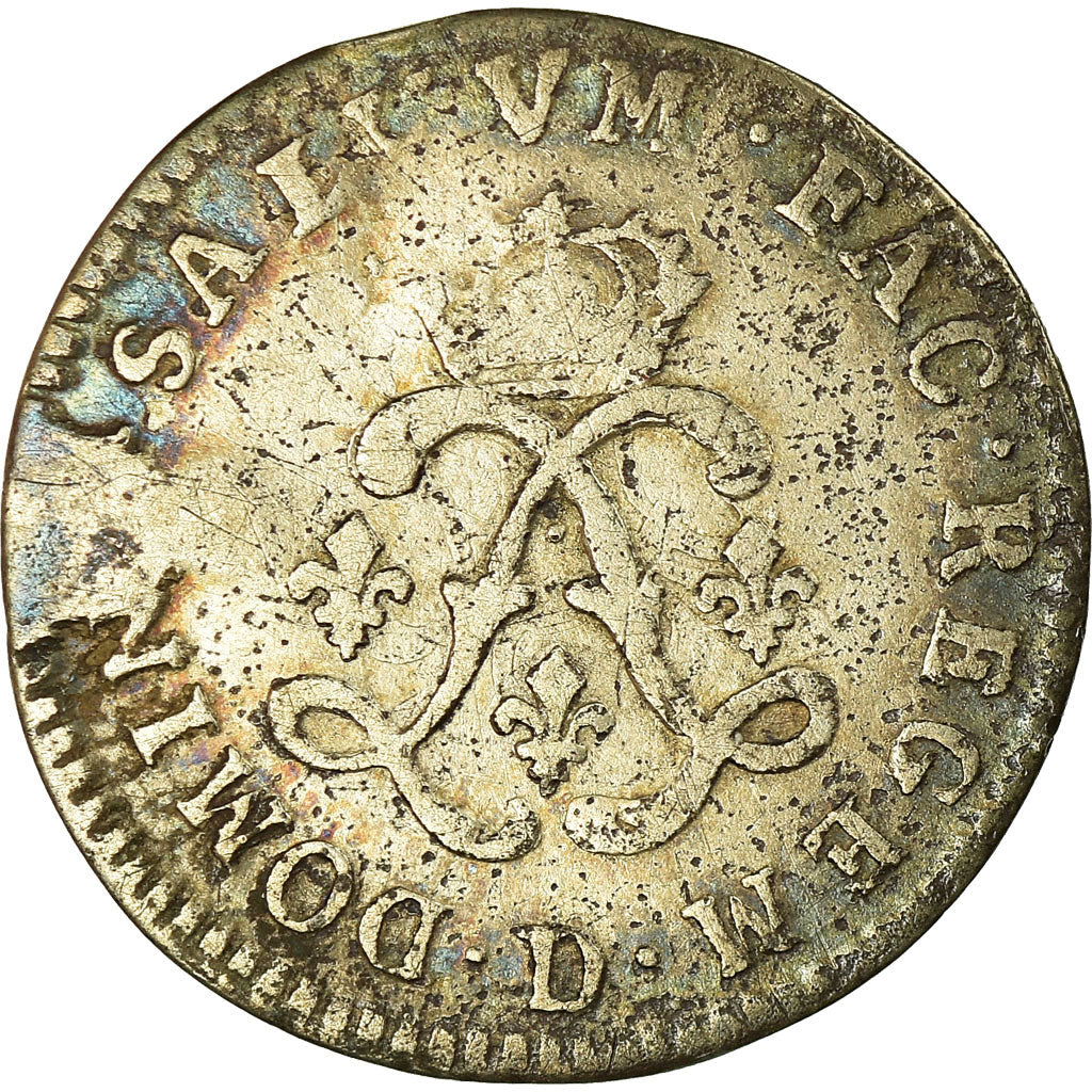 Moeda, França, Louis XIV, 4 Sols aux 2 L, 1693, Lyon, VF(20-25), Prata