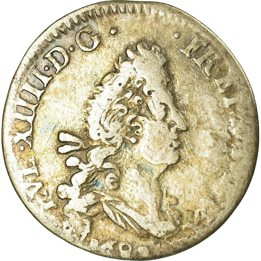 Coin, France, Louis XIV, 4 Sols aux 2 L, 1692, Riom, VF(30-35), Silver