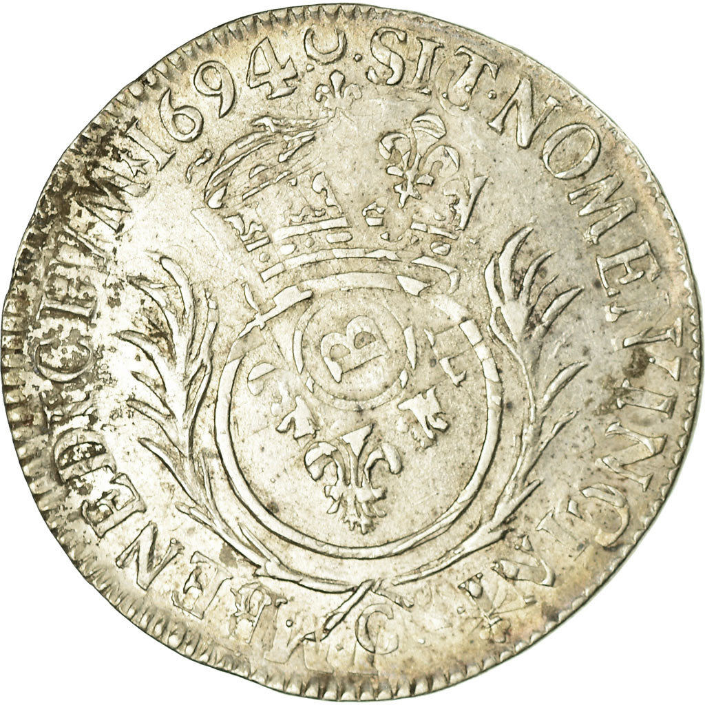 Moneta, Francia, Louis XIV, 1/2 Ecu aux palmes, 1694, Caen, MB+, Argento