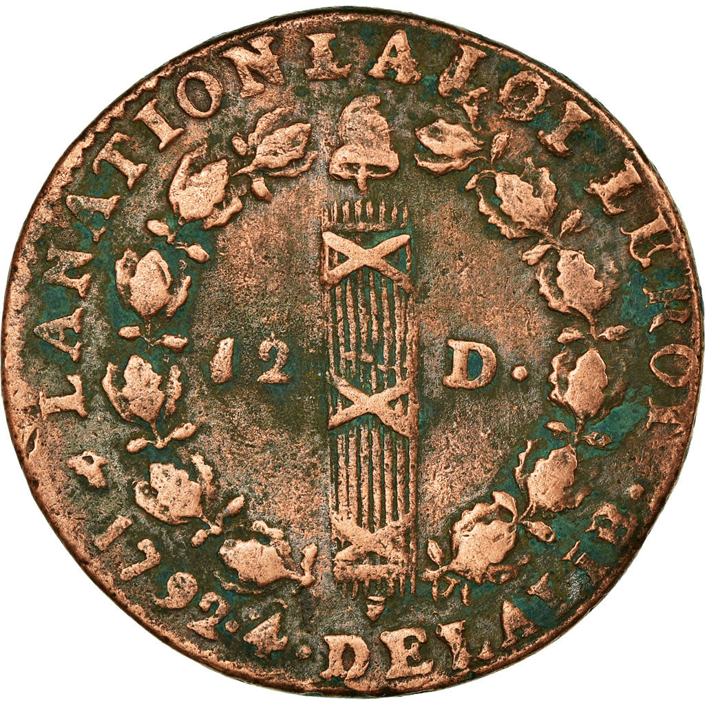 Coin, France, Louis XVI, 12 Deniers, 1792, Lyon, VF(30-35), Bronze, KM:600.5