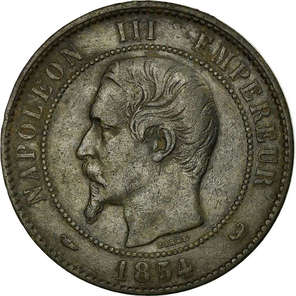 Moneta, Francia, Napoleon III, 10 Centimes, 1854, Lille, BB, Bronzo, KM:771.7