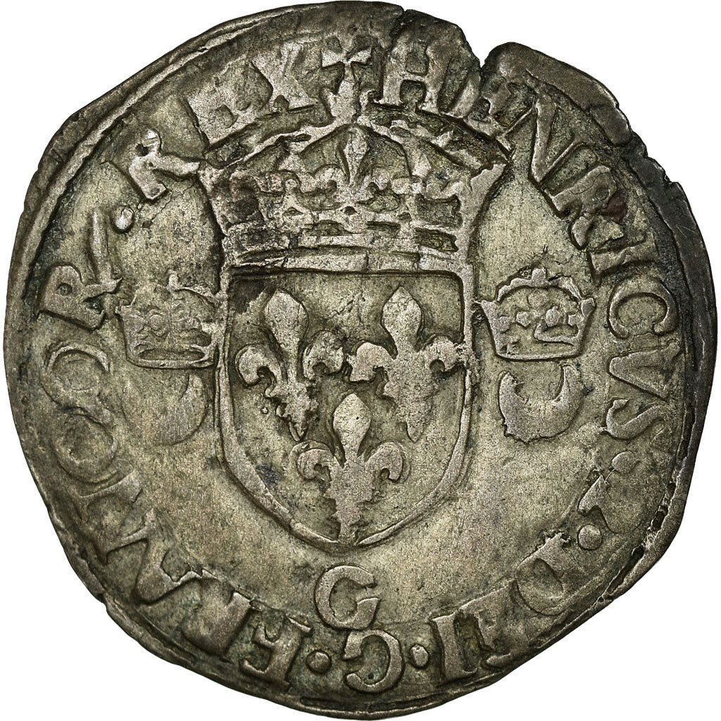 Coin, France, Henri II, Douzain aux croissants, 1552, Poitiers, VF(30-35)