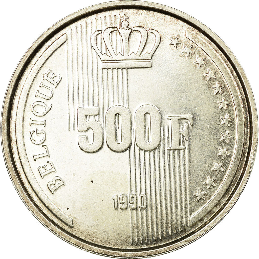 Coin, Belgium, 500 Francs, 500 Frank, 1990, Brussels, Rotated die axis error