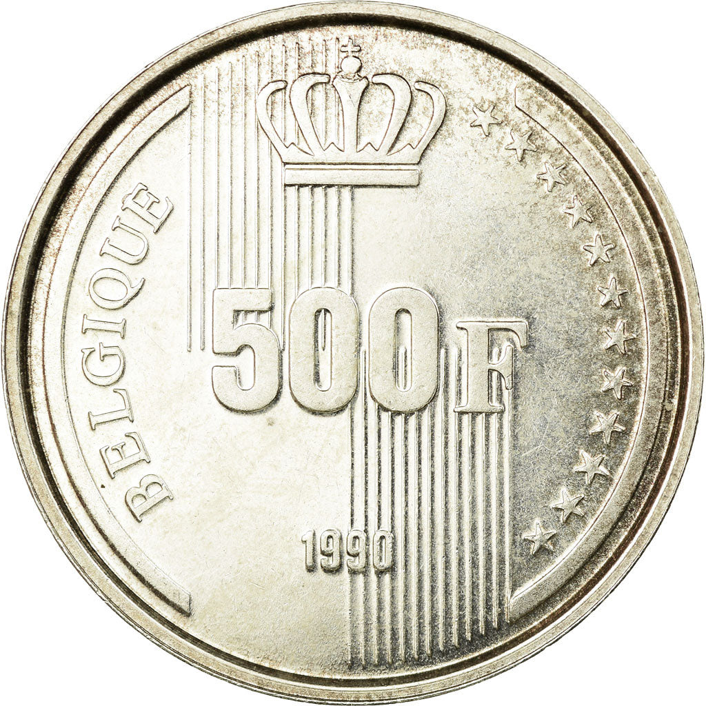 Coin, Belgium, 500 Francs, 500 Frank, 1990, Brussels, Rotated die axis error