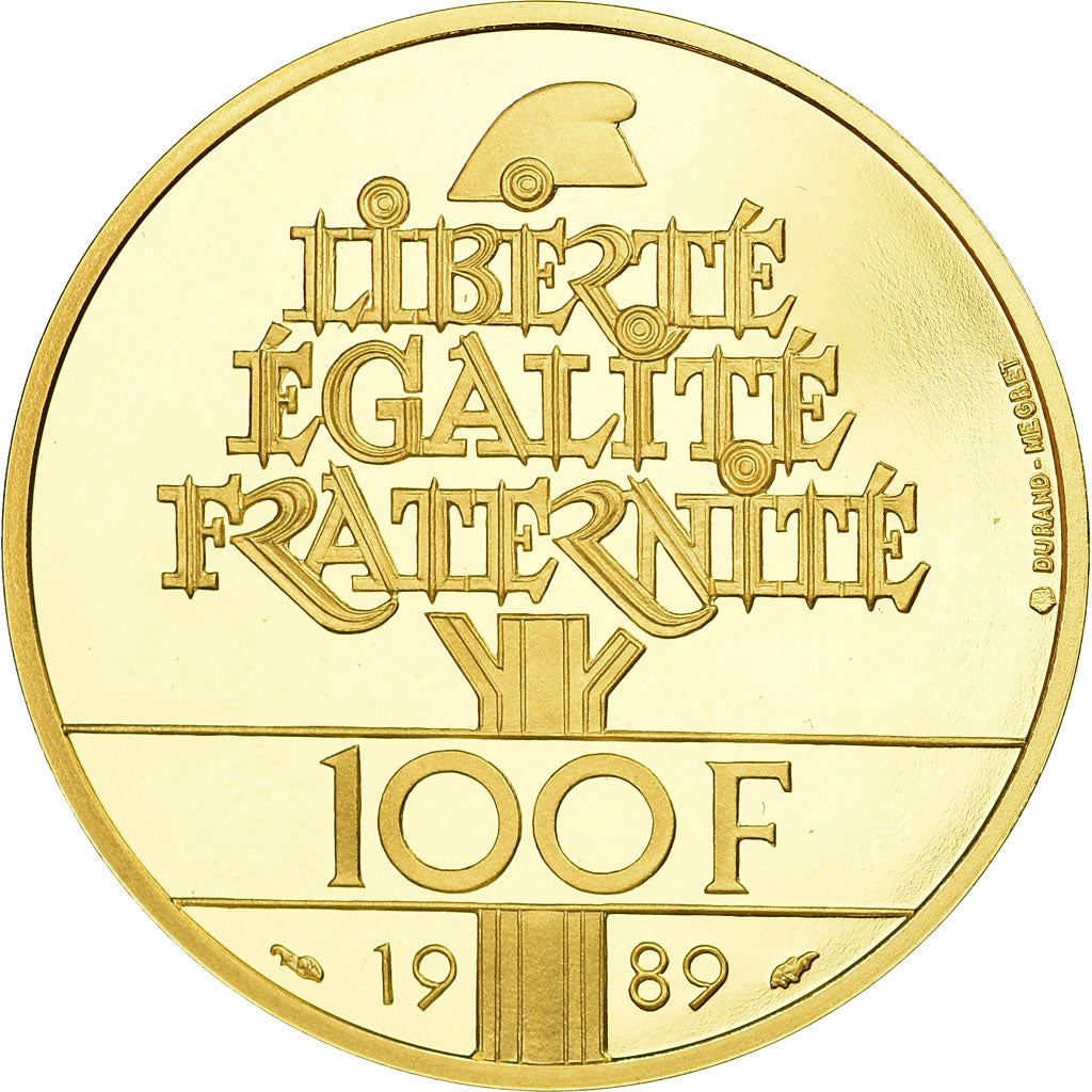Munten, Frankrijk, Droits de l'Homme, 100 Francs, 1989, FDC, Goud, KM:970b