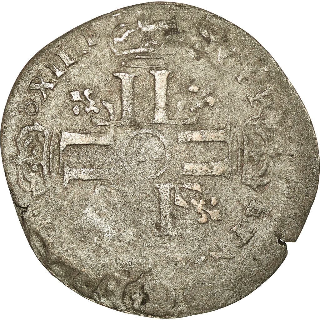 Coin, France, Louis XIV, Quinzain aux 8 L, 1695, Troyes, VF(20-25), Billon