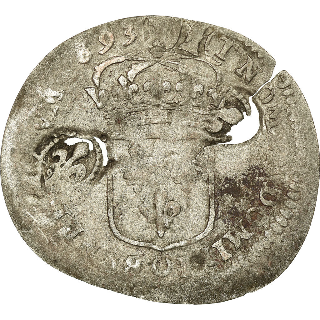 Moneta, Francja, Louis XIV, Quinzain aux 8 L, 1693, Paris, VF(20-25), Bilon