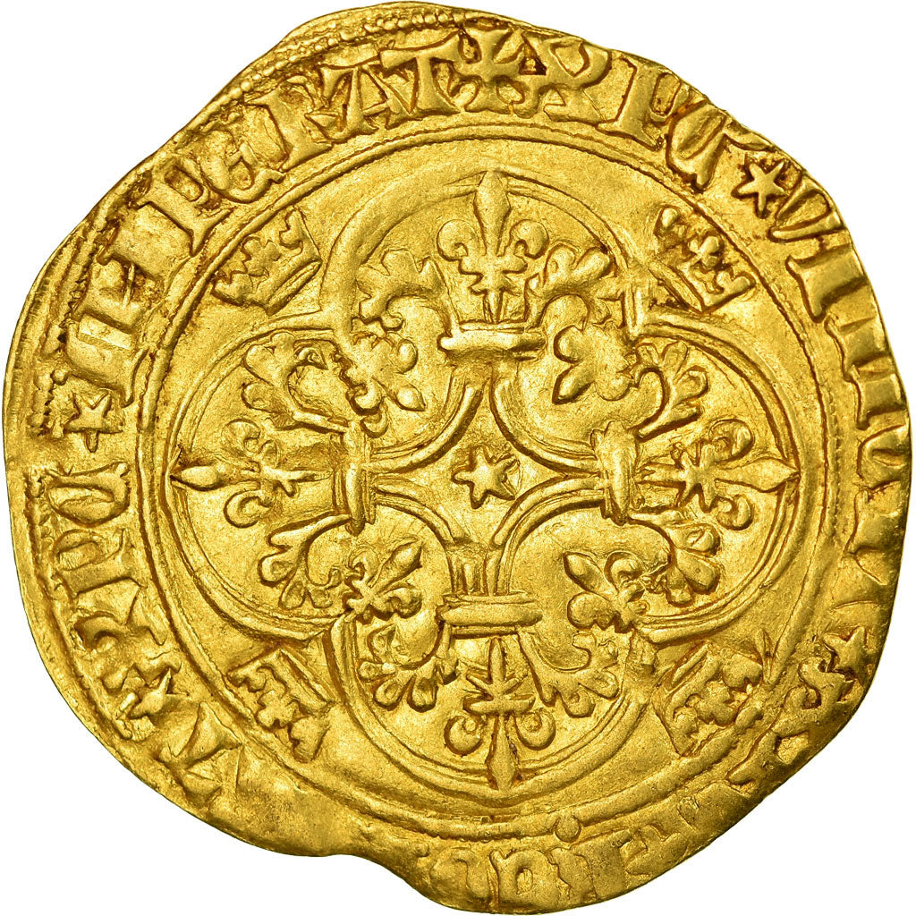 Moneta, Francja, Charles VI, Ecu d'or, Undated, Dijon, AU(50-53), Złoto