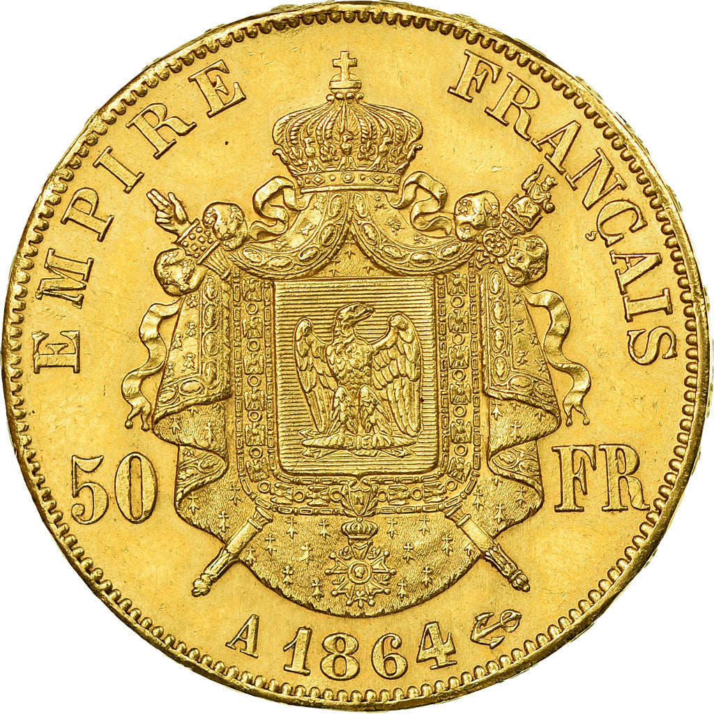 Moneta, Francia, Napoleon III, 50 Francs, 1864, Paris, BB+, Oro, Gadoury:1112