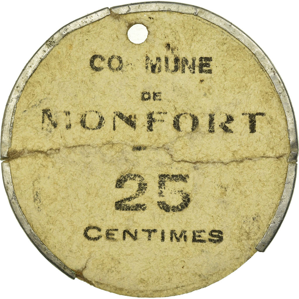 Moneda, Francia, Commune de Mauvezin, Monfort, 25 Centimes, BC+, Metal hooped