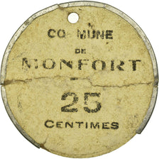 Moneda, Francia, Commune de Mauvezin, Monfort, 25 Centimes, BC+, Metal hooped