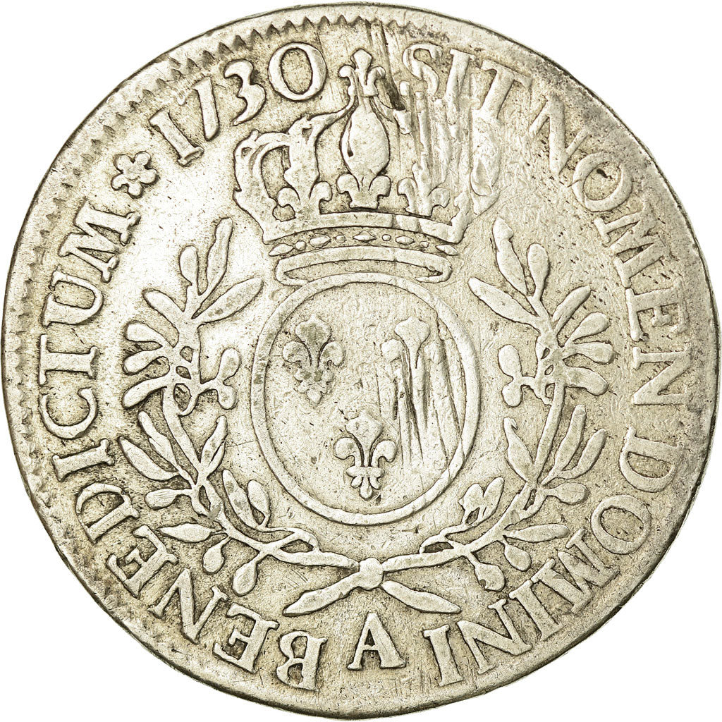 Coin, France, Louis XV, Ecu aux branches d'olivier, 1730, Paris, VF(20-25)
