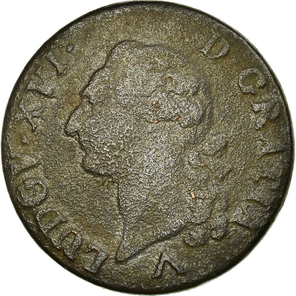 Monnaie, France, Louis XVI, Sol à l'Ecu, 1779, Lille, TB, Bronze, Gadoury:350