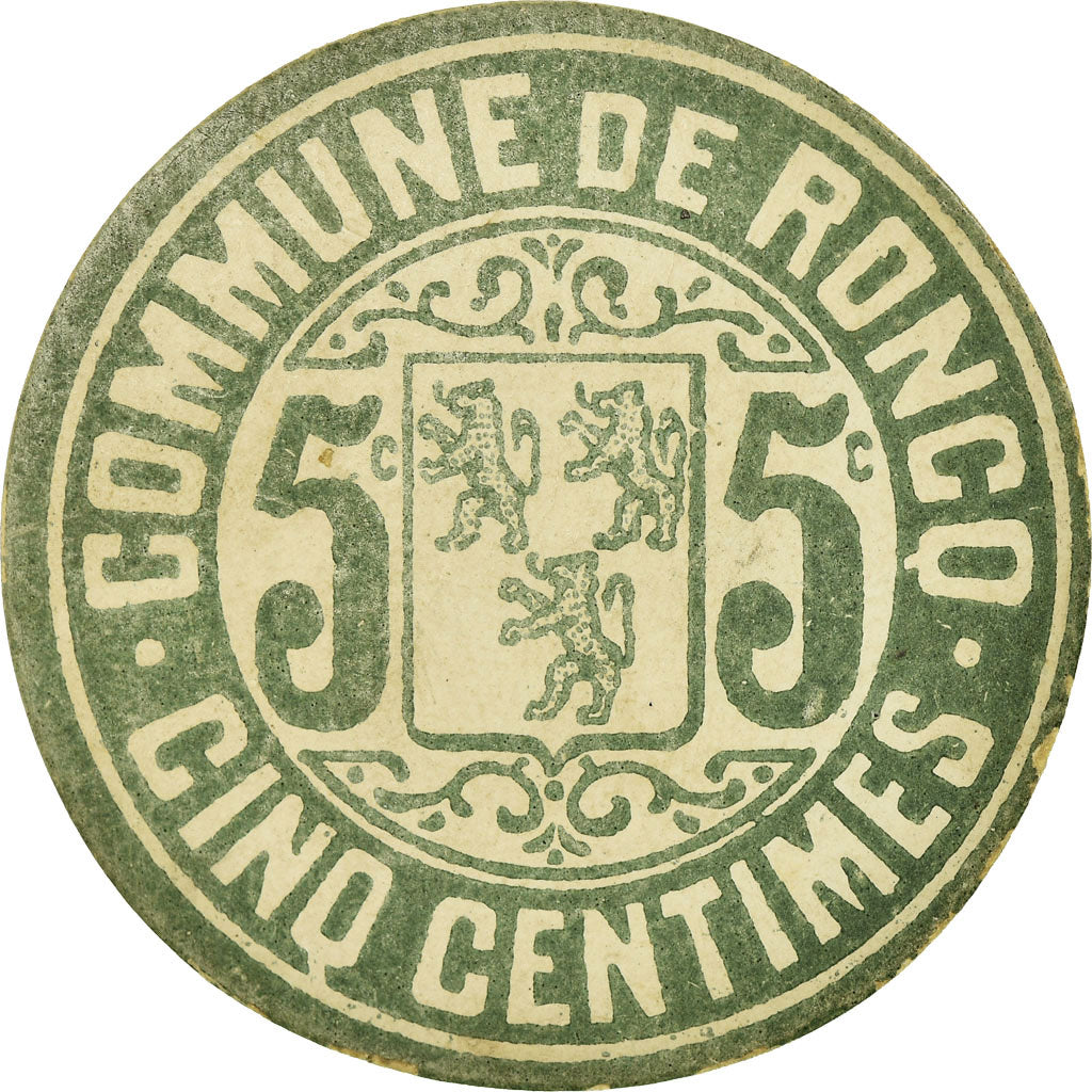 Moeda, França, Commune de Roncq, Roncq, 5 Centimes, AU(55-58), Cardboard