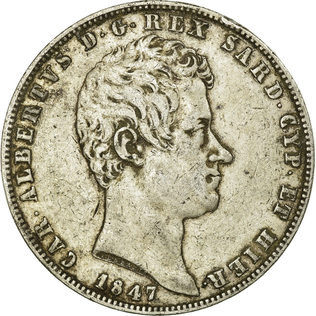 Moneta, DEPARTAMENTY WŁOSKIE, SARDINIA, Carlo Alberto, 5 Lire, 1847, Genoa