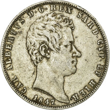 Moneta, DEPARTAMENTY WŁOSKIE, SARDINIA, Carlo Alberto, 5 Lire, 1847, Genoa