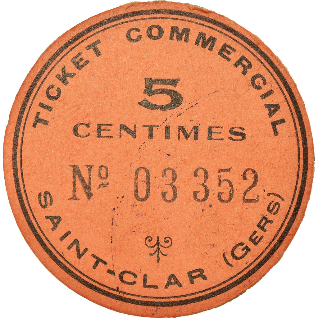 Coin, France, Ticket Commercial, Saint-Clar, 5 Centimes, AU(55-58), Cardboard