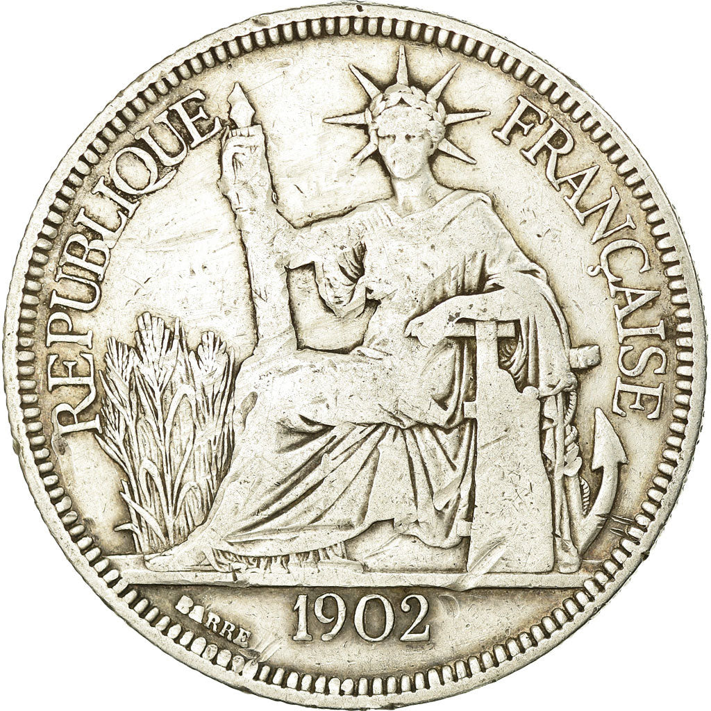 Moneda, INDOCHINA FRANCESA, Piastre, 1902, Paris, BC+, Plata, KM:5a.1