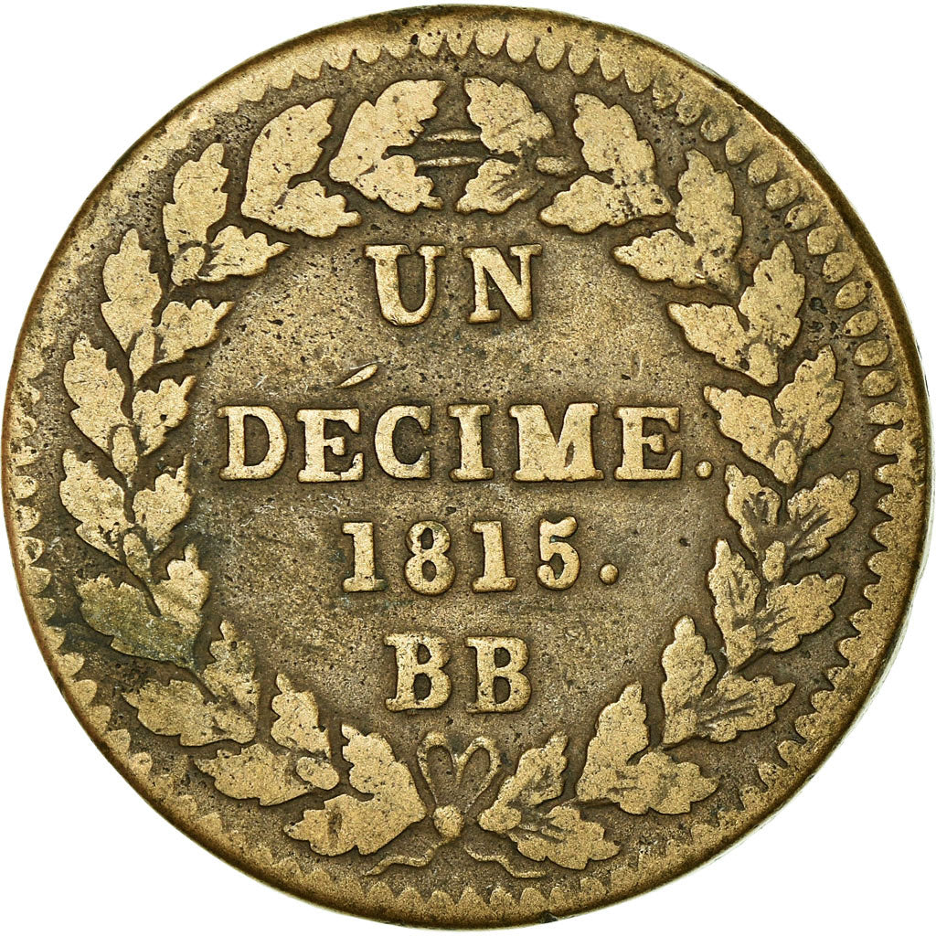 Coin, France, Louis XVIII, Decime, 1815, Strasbourg, VF(20-25), Bronze, KM:701