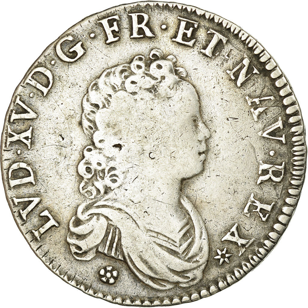 Coin, France, Louis XV, 1/2 Écu Vertugadin, 1716, Caen, VF(20-25), Silver