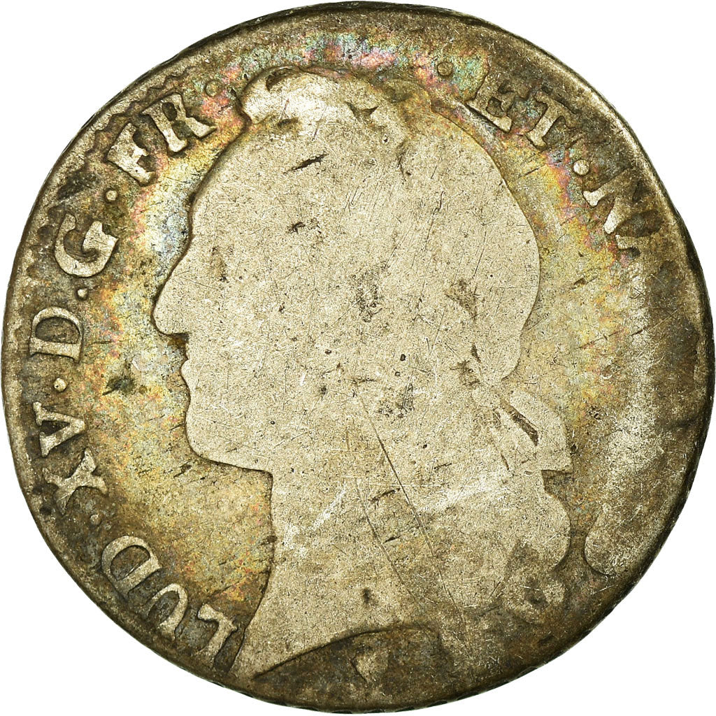 Moeda, França, Louis XV, 1/5 Écu au bandeau du Béarn, 1764, Pau, F(12-15)