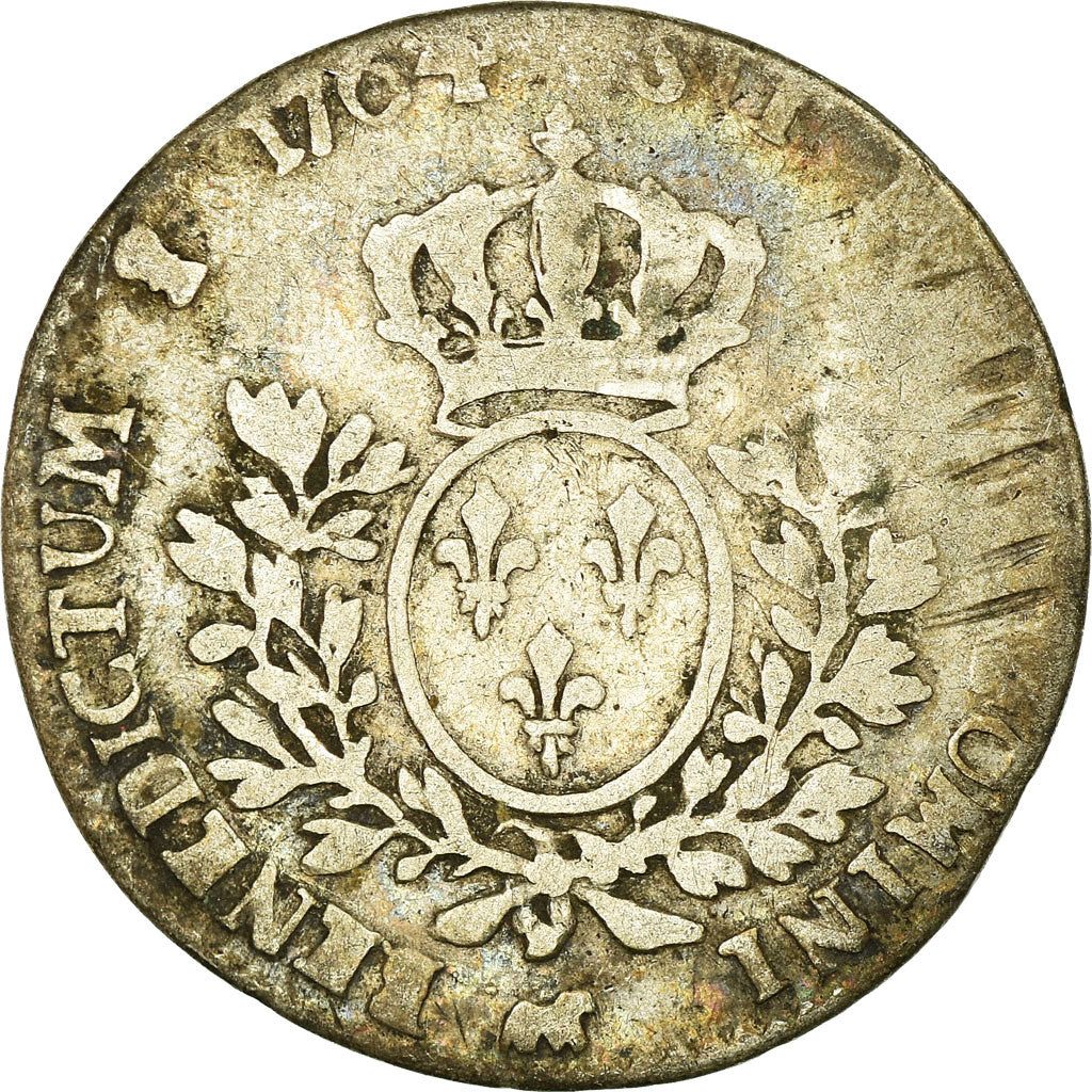 Moeda, França, Louis XV, 1/5 Écu au bandeau du Béarn, 1764, Pau, F(12-15)