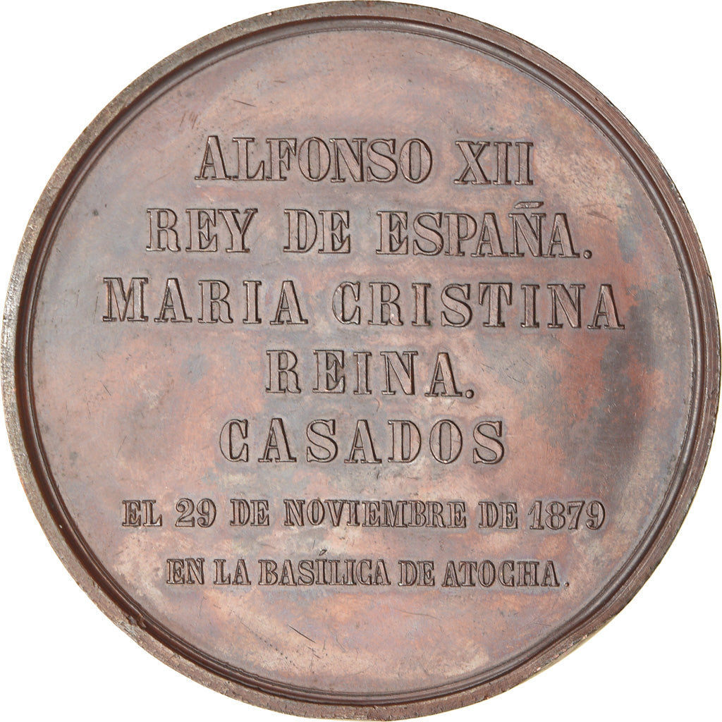 Spagna, medaglia, Alfonso XII, Maria Cristina Reina. Casados, 1879, Sellan