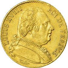 Moeda, França, Louis XVIII, 20 Francs, 1814, Paris, EF(40-45), Dourado