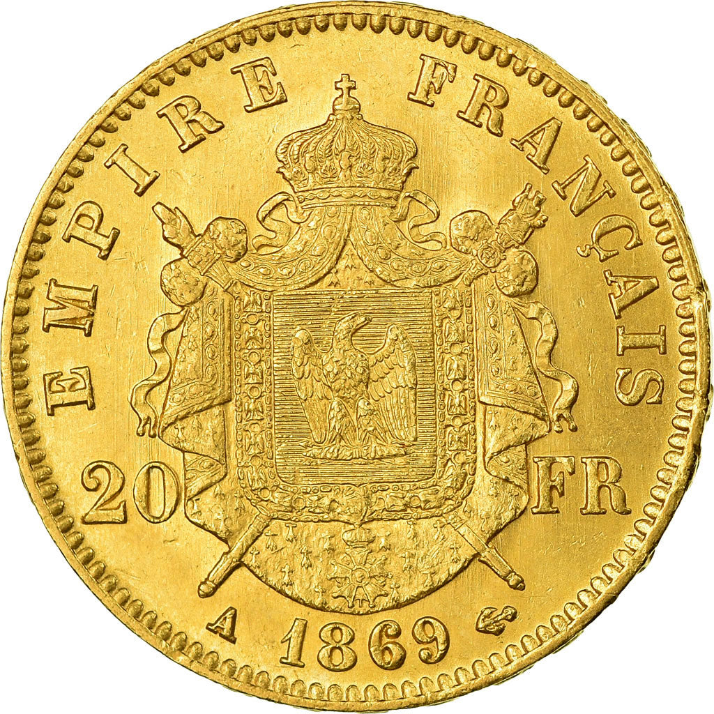 Moneta, Francja, Napoleon III, 20 Francs, 1869, Paris, AU(55-58), Złoto