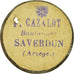 Monnaie, France, P. CAZALOT, Boulanger, Saverdun, 0.10 Franc, Rare, TTB+, Carton