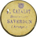 Monnaie, France, P. CAZALOT, Boulanger, Saverdun, 0.10 Franc, Rare, TTB+, Carton
