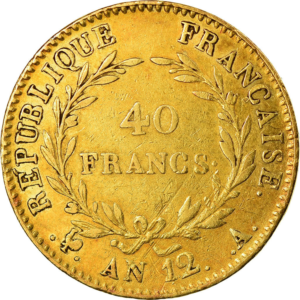 Moeda, França, Napoléon I, 40 Francs, An 12 (1804), Paris, VF(30-35), Dourado