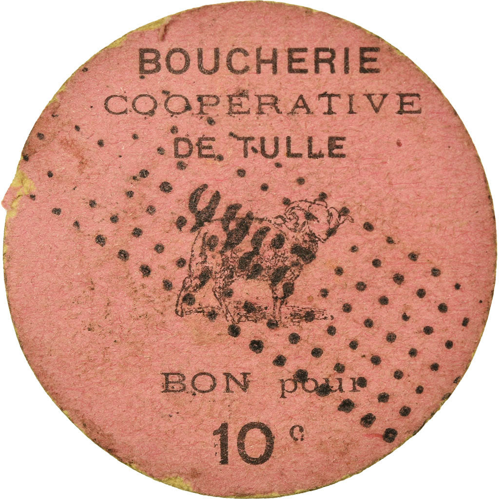 Moeda, França, Boucherie Coopérative, Tulle, 10 Centimes, AU(50-53), Cardboard