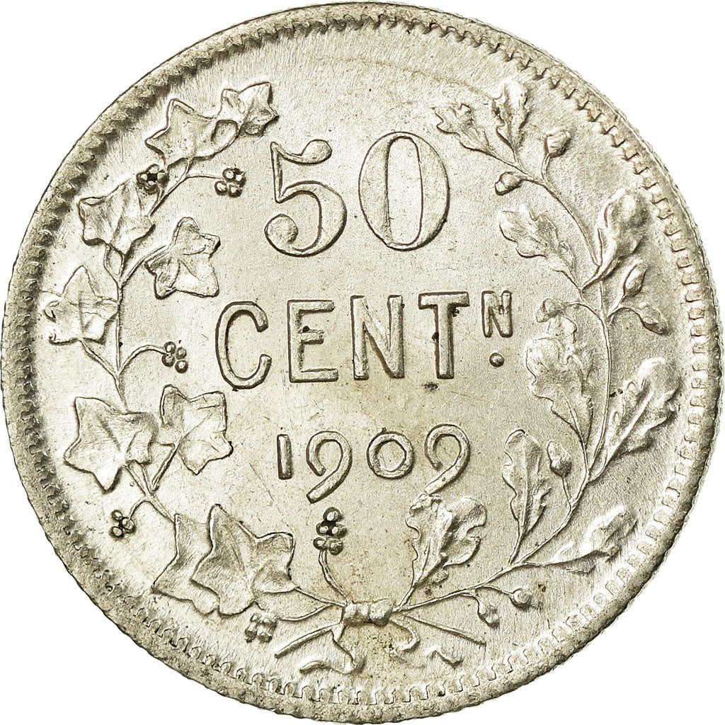 Coin, Belgium, Leopold II, 50 Centimes, 1909, MS(63), Silver, KM:61.1