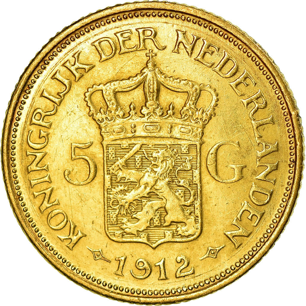 Moneta, Paesi Bassi, Wilhelmina I, 5 Gulden, 1912, BB, Oro, KM:151