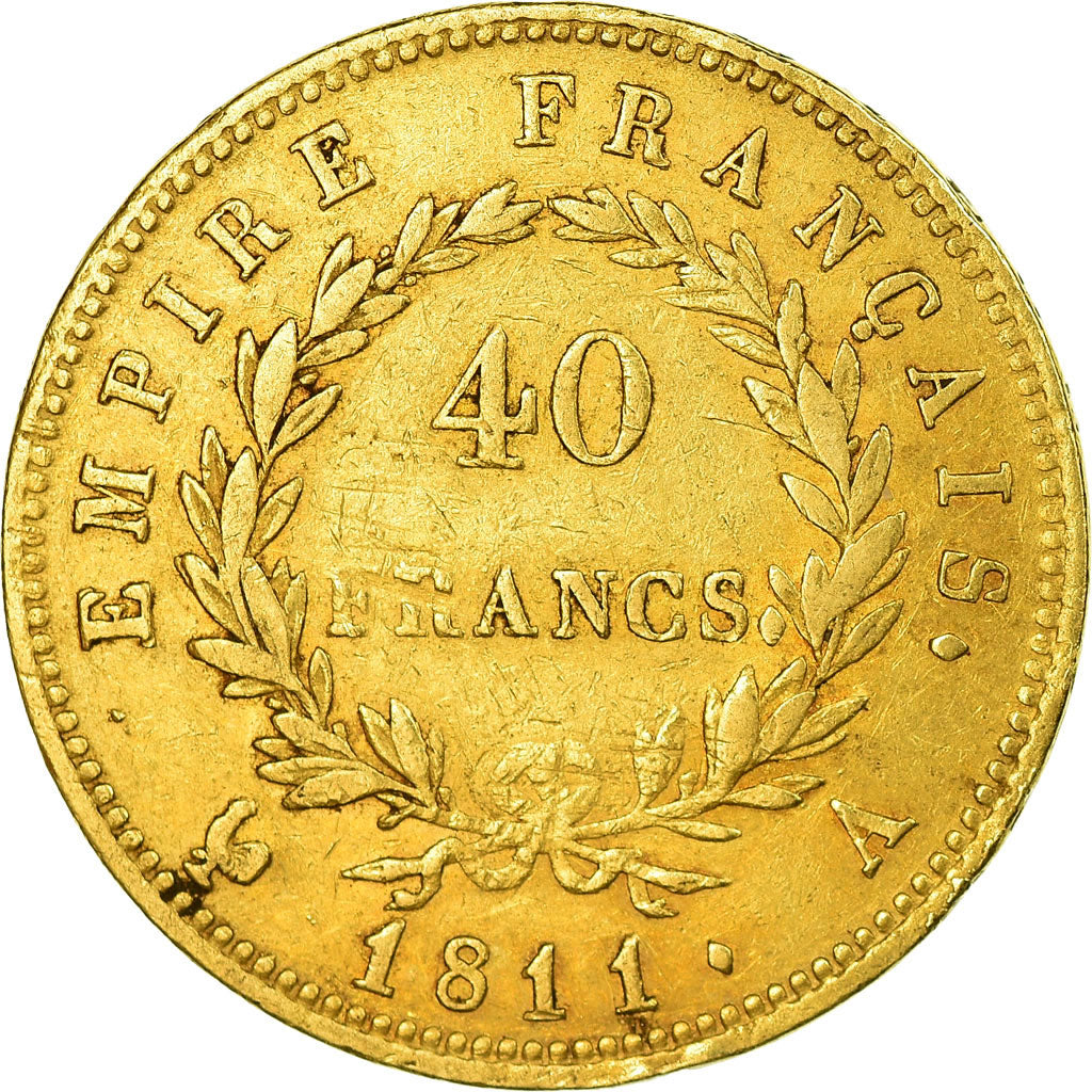Moeda, França, Napoléon I, 40 Francs, 1811, Paris, VF(30-35), Dourado