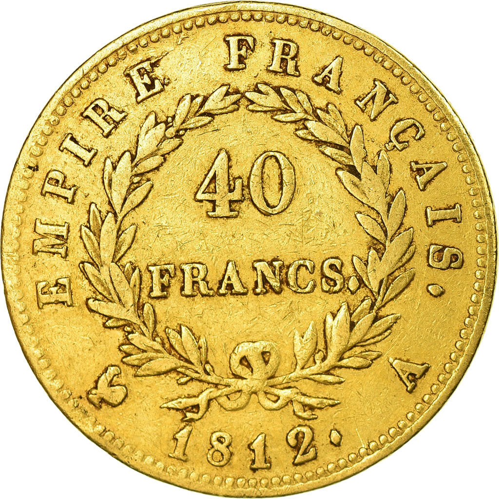 Moeda, França, Napoléon I, 40 Francs, 1812, Paris, VF(30-35), Dourado