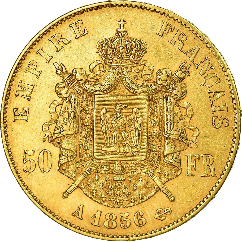 Moeda, França, Napoleon III, 50 Francs, 1856, Paris, AU(50-53), Dourado