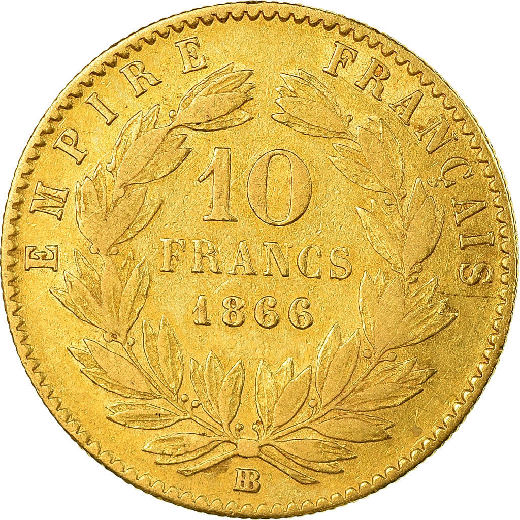 Munten, Frankrijk, Napoleon III, 10 Francs, 1866, Strasbourg, ZF, Goud