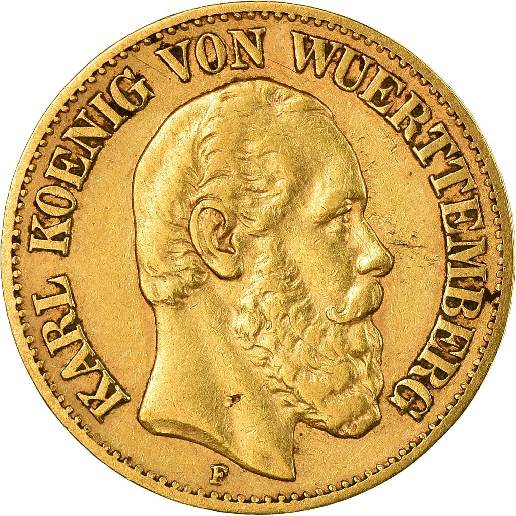 Monnaie, Etats allemands, WURTTEMBERG, Karl I, 10 Mark, 1872, Freudenstadt, TTB