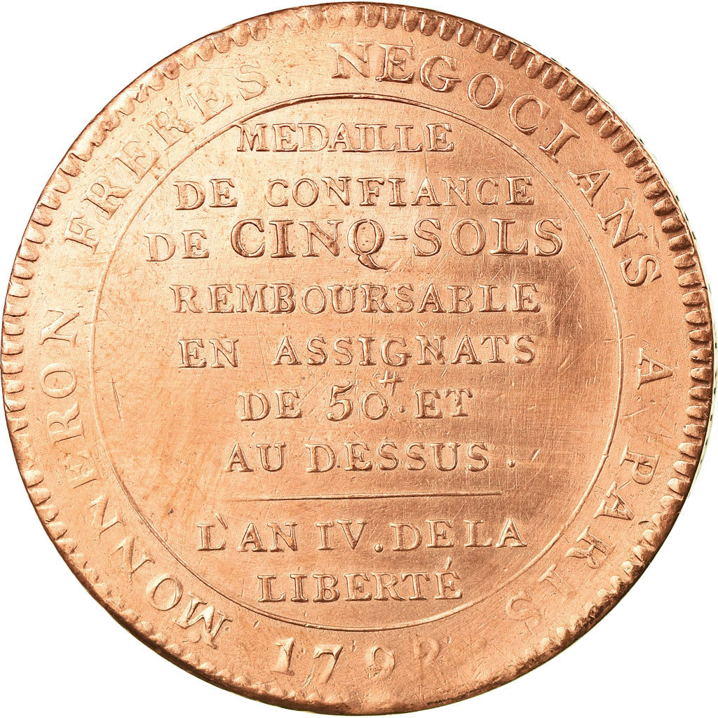 Coin, France, Monneron, 5 Sols, 1792, Birmingham, EF(40-45), Bronze, KM:Tn31