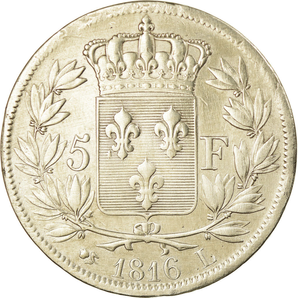 Coin, France, Louis XVIII, 5 Francs, 1816, Bayonne, VF(20-25), Silver, KM:711.8