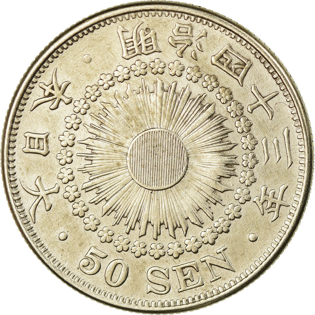 Coin, Japan, Mutsuhito, 50 Sen, 1910, AU(50-53), Silver, KM:31