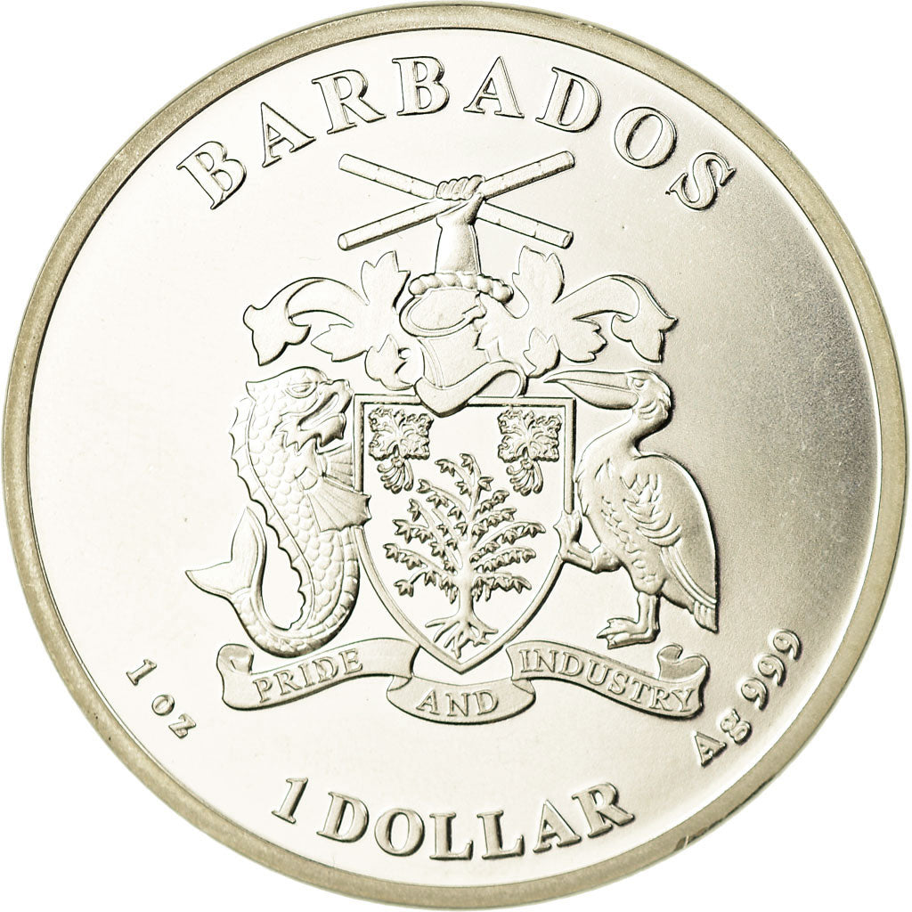 Coin, Barbados, 1 oz silver Caribbean Seahorse, Dollar, 2018, MS(65-70), Silver