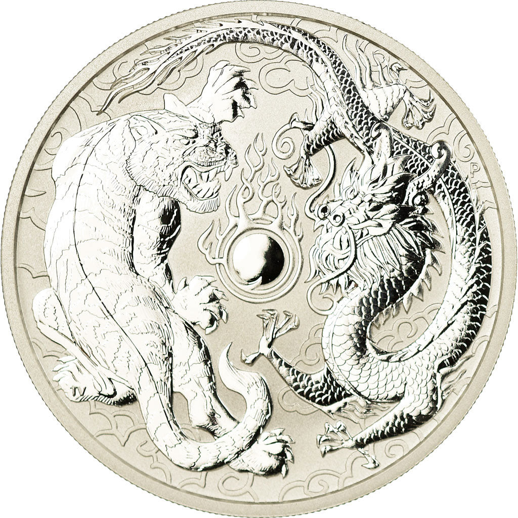 Moneda, Australia, Elizabeth II, Tiger & Dragon, 1 oz, Dollar, 2018, FDC, Plata