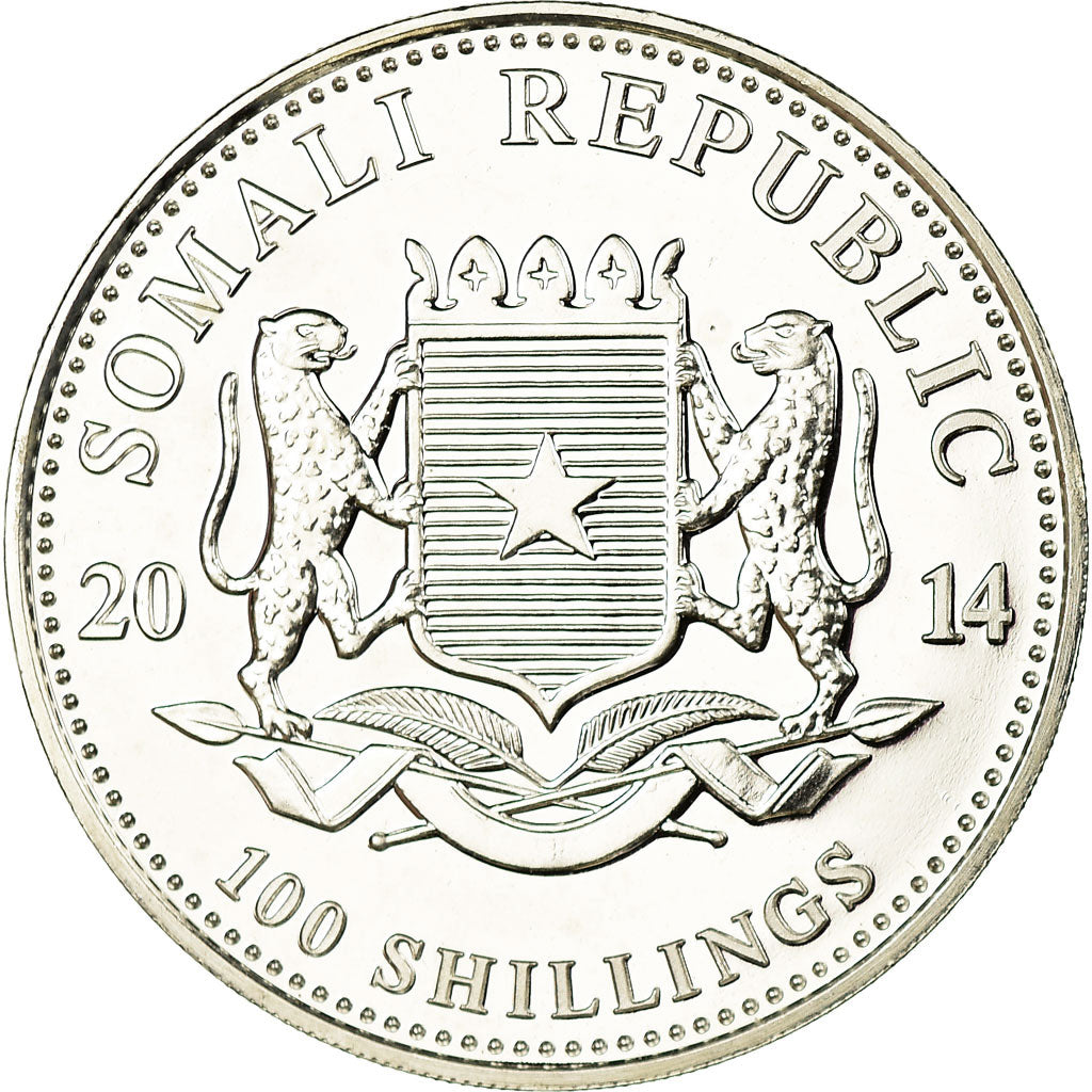 Coin, Somalia, African Wildlife, Elephant, 1 oz, 100 Shillings, 2014, MS(64)