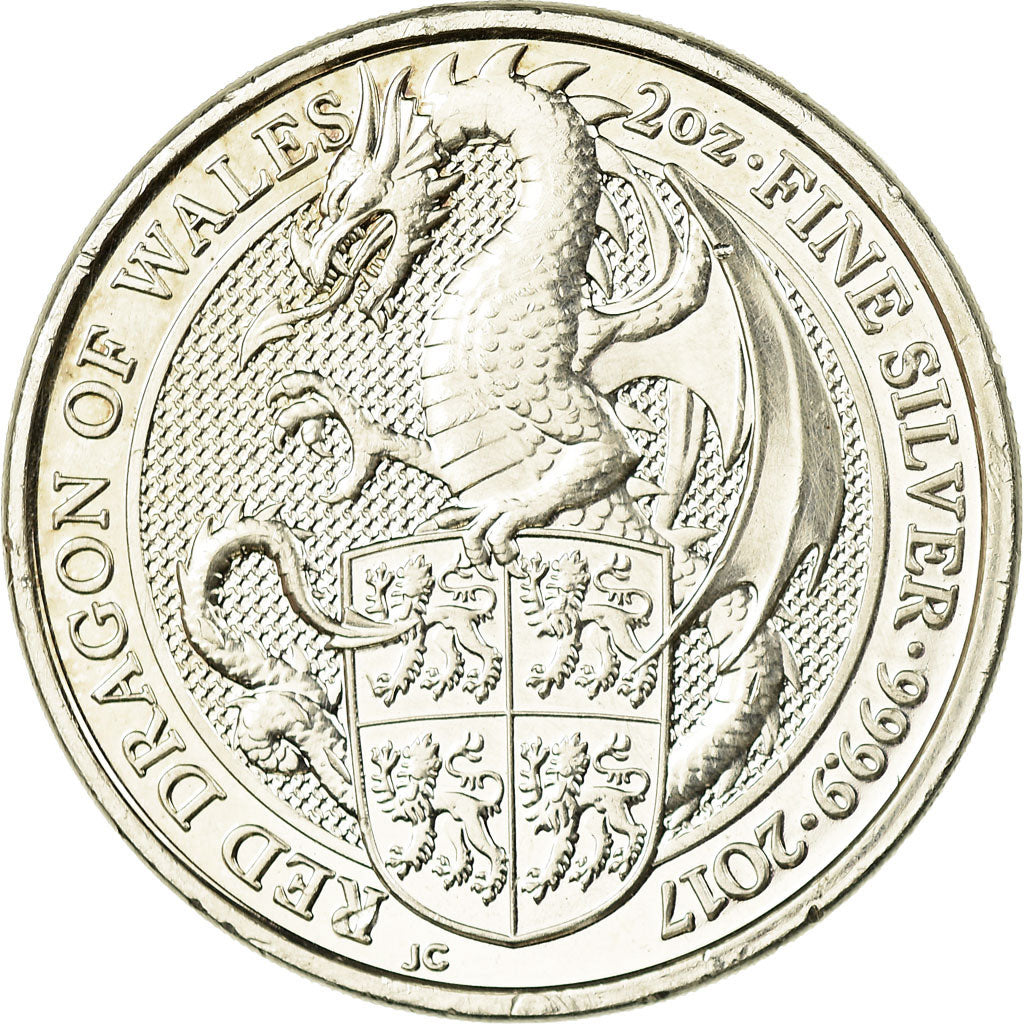 Coin, Great Britain, Elizabeth II, Red Dragon of Wales, 5 Pounds - 2 Oz, 2017