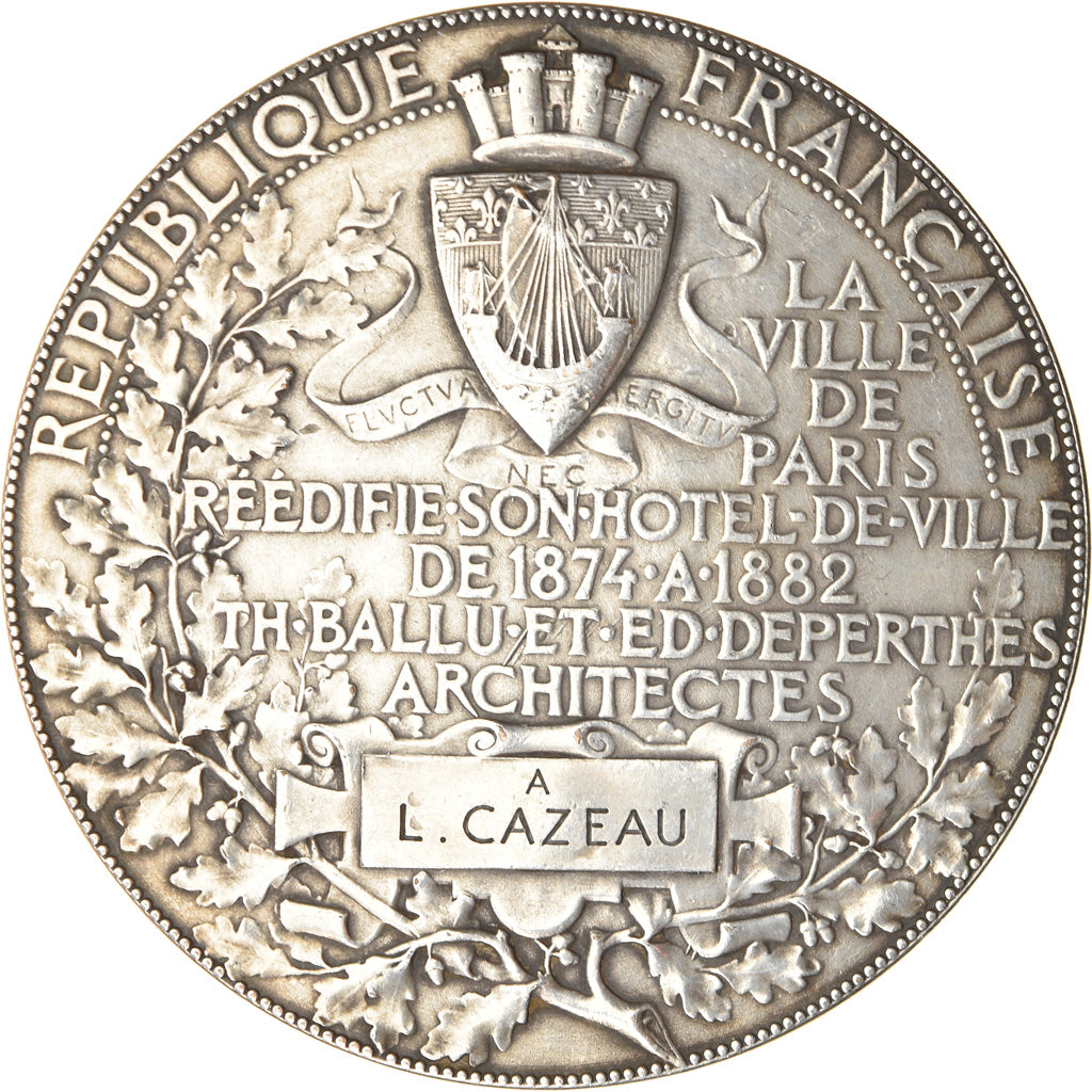 Francia, medaglia, Réédification de l'Hôtel de Ville de Paris, 1882